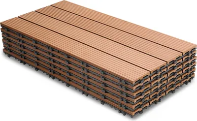 Zdjęcie produktu dla Płytki tarasowe Izrielar – 42 sztuki płytek zatrzaskowych o wyglądzie drewna, płytki WPC, 30 x 60 cm, brązowe
