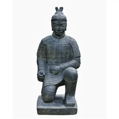 Produktbild von Schöner Großer Tempelkrieger kniend aus Steinguss perfekt für den Garten die Terrasse oder den Koi Teich ist Frostfest Witterungsbeständig und Neu 102cm H, AP-CHWKN-100af