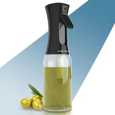 Image de Vaporisateur d'huile PORTENTUM 300 ml. Vaporisateur d'huile pour la cuisine, flacon pulvérisateur d'huile d'olive, spray pour salade, distributeur d'huile alimentaire et vaporisateur de vinaigre. Gadget de cuisine pour friteuse à air chaud, pour huile et citron, en verre noir