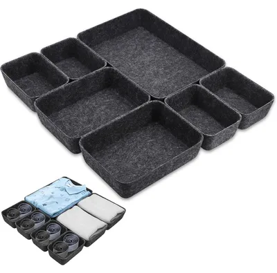 Immagine prodotto di Set di 7 organizer per cassetti, in feltro, color grigio scuro