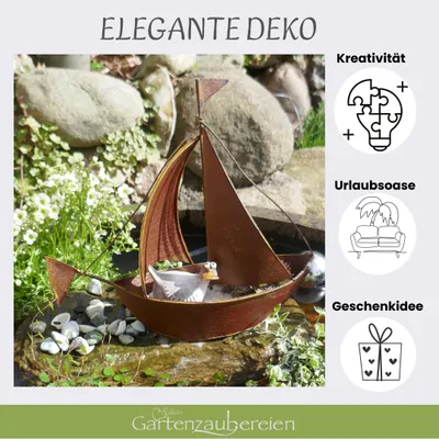 Produktbild von Segelboot Deko mit Entenkindern ,Pflanzenschiff ,Maritime Deko Metall lackiert