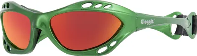 Produktbild von Glogglz® Rayz Polarisierte Sport-Sonnenbrille - Grün mit Orangen Spiegellinsen - Sicherer Sitz & Verstellbares Band - Kratzfest - Wassersport - Anti-Beschlag