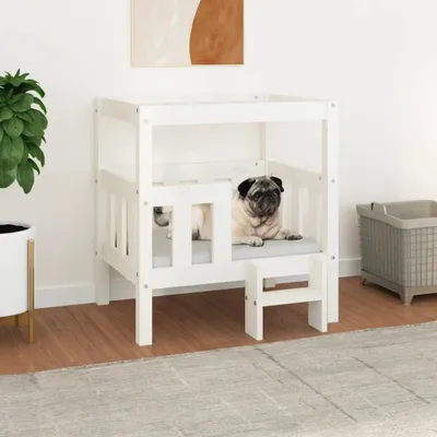 Image de The Living Store Lit pour chien blanc 65,5x43x70 cm pin massif