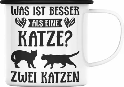 Produktbild von Trendation - Katze Spruch Emaille Tasse Lustig Geschenk Emaille Emaille Tasse Cat Kaffeebecher Grafik Katzenliebhaber Geschenke Katzen (Schwarz)