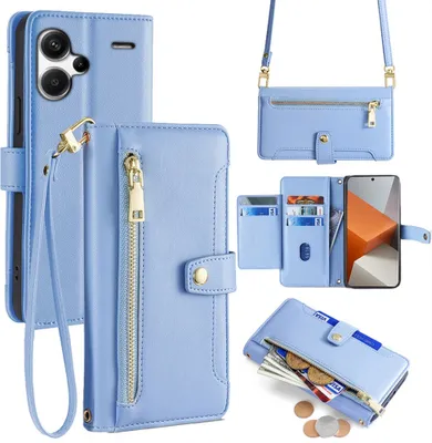Produktbild von Handykette Xiaomi Hülle mit Band Handyhülle Kartenfächer Kunstleder Umhängetasche Redmi Note 13 Pro+ 5G Hellblau