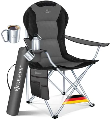 Produktbild von KESSER® Campingstuhl faltbar bis 150 kg Angelstuhl Faltstuhl Klappstuhl Gepolstert mit Armlehnen, Getränkehalter + Tasche mit hoher Rückenlehne, Strandstuhl, Klapphocker