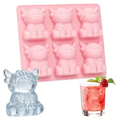 Immagine prodotto di Stampini in silicone a forma di mini mucca highland, rosa, set da 6