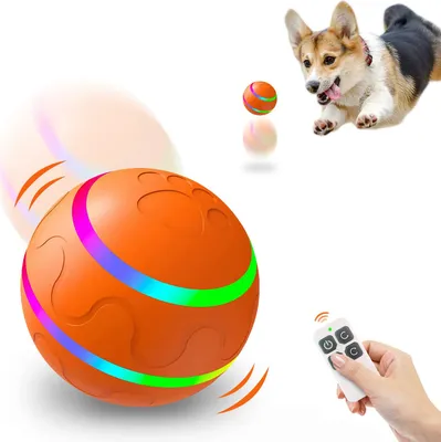 Produktbild von Interaktives Hundespielzeug ball, mit Fernbedienung Selbstdrehender Huepfball, 360° Rollen Elektrisch Ball mit LED-Licht, USB Wiederaufladbares, Smart Wicked Ball für Katzen Hunde, Orange