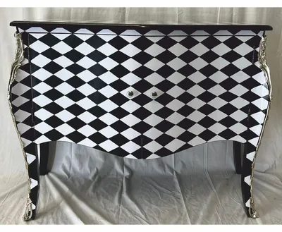 Image de Casa Padrino Commode baroque à carreaux avec 2 portes noir / blanc / argent - Meubles baroques