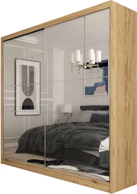 Produktbild von Masseno Schiebetürenschrank FIORELLA 200 cm Kleiderschrank Schlafzimmer Schrank 2-türig mit Spiegel Eiche Artisan