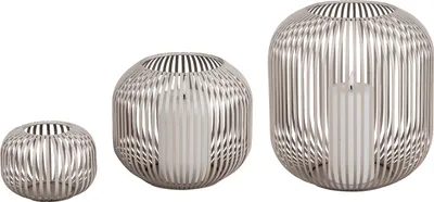 Produktbild von 3er Set Windlichter Stäbe in Kugelform H. 10 + 18 + 28cm grau aus Metall Formano