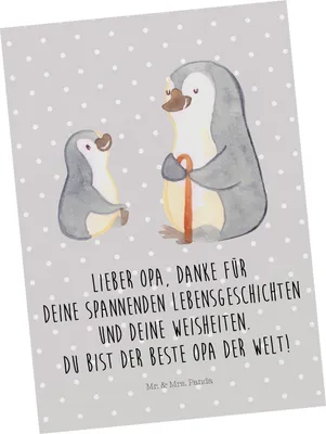 Produktbild von Mr. & Mrs. Panda Postkarte Pinguin Opa Enkel - Grau Pastell - Geschenk, Muttertag, Weisheiten, Weise, Postkarten, für, Ansichtskarte, einzelkarte, Opi, Grußkarte