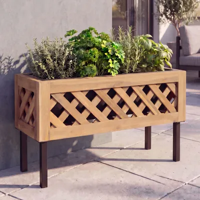 Produktbild von Pflanzkasten HWC-P86, Blumen-/Pflanzkübel Blumenkasten, In-/Outdoor Akazie Holz - 35x64x24cm hellbraun