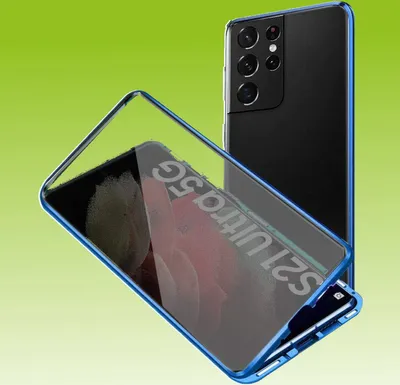 Produktbild von Beidseitiger Magnet Glas Bumper Privacy Blau für Samsung Galaxy S21 Ultra Hülle