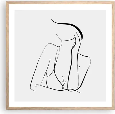 Produktbild von Gerahmtes Poster - Rahmen in heller Eiche - Frau Linien Minimalismus - 60x60 cm - Wand Bild - Wanddeko - Wandbilder - Kunstposter - Wandposter - Bilderrahmen - Bilder - Kunstdruck - P2NAC60x60-4488