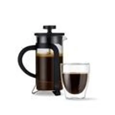 Produktbild von Tchibo Siebstempelkanne für manuelle Kaffeezubereitung, French Press aus hitzebeständigem Borosilikatglas, spülmaschinengeeignet, 300ml Fassungsvermögen für ca. 2 Tassen, Edelstahl, Schwarz