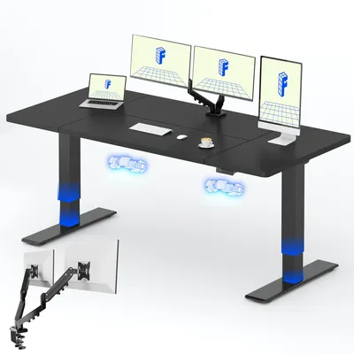 Produktbild von FLEXISPOT QB2 Höhenverstellbarer Schreibtisch Elektrisch 180x80cm, mit Monitorhalterung, 2 STARKE MOTOREN, 120 kg Tragkraft, 4 Memory-Funktion Schwarz
