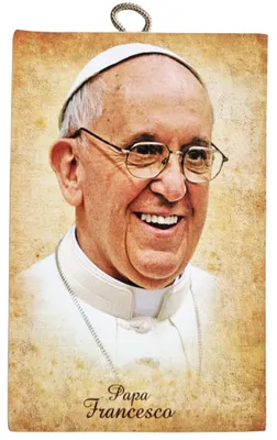 Wandbild Papst Franziskus, Vintage-Stil, Holz, 15x10 cm