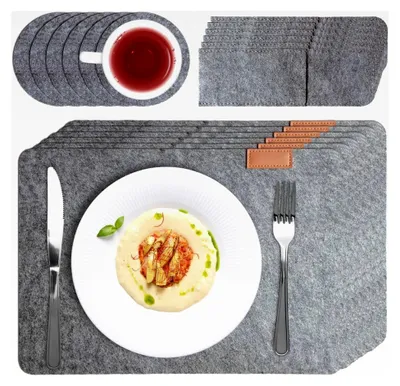 Produktbild von Abwaschbare Platzsets, Tischsets aus Filz im 18er Set, hitzebeständig und rutschfest mit Besteckbeuteln und Untersetzern