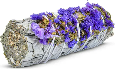 Produktbild von Aromantra - Weißer Salbei Bündel mit lila Sinuata Blüten 20-30g – Echter Salbei aus Kalifornien zum Räuchern, Energetische Reinigung
