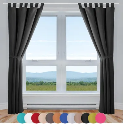Immagine prodotto di 2x tende Ellen con passanti e ganci (nero), dimensioni: 140x225cm