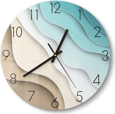 Produktbild von DEQORI Glasuhr Ø30 cm Zahlen 'Farbige Papierwellen' Wanduhr Glas Uhr Design leise