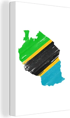 Zdjęcie produktu dla OneMillionCanvasses® - Obraz na płótnie - 90x140 cm, Mapa Tanzanii z flagą, Dekoracja ścienna - Zdjęcie na płótnie - Obraz na drewnianej ramie - Dekoracja ścienna - Sypialnia