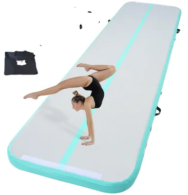 Productafbeelding van VEVOR Gymnastiekmat, opblaasbaar, 10 cm dik. Tumblingmat met elektrische pomp, geschikt voor thuisgebruik, fitnessstudio, yoga, cheerleading, strand of park. Groen