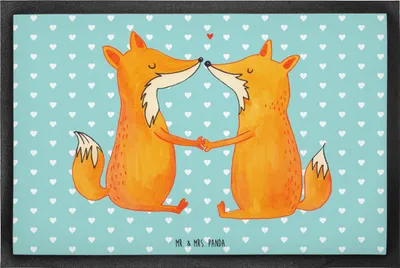 Produktbild von Mr. & Mrs. Panda Schmutzmatte Füchse Liebe 60 x 90 cm - Türkis Pastell - Geschenk, Türmatte, Fuchs, Fussmatte, Freundin, Ehe, fußmatte, Schmutzfangmatte, Bodenvorleger