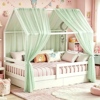 Produktbild von Himmel für Hausbett, 2 Stück Betthimmel 150 x 350 cm, Vorhänge für Kinderbetten, Dekoration für das Kinderzimmer