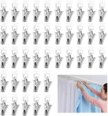 Produktbild von Vorhang Clips 100 Stück, Metall Gardinenhaken Mit Kunststoffrollen, Für Schiene Und Duschvorhang