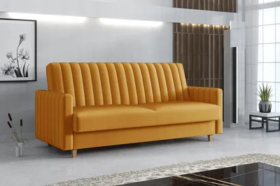 Produktbild von Emoebel24 Sofa mit Schlaffunktion, Bettcouch, Schlafsofa mit Bettkasten Grace Gelb 210x97x90 cm