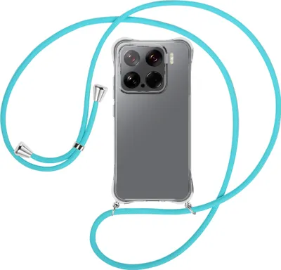 Produktbild von Handykette Backcover-Schutzhülle mit Band (Metall silberfarben) für Xiaomi 15 5G - türkis