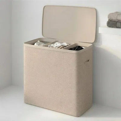 Productafbeelding van MAZAZU Wasmand 3 Vakken 120L – Deksel & Wassorteerder met Uitneembare Zakken - Beige