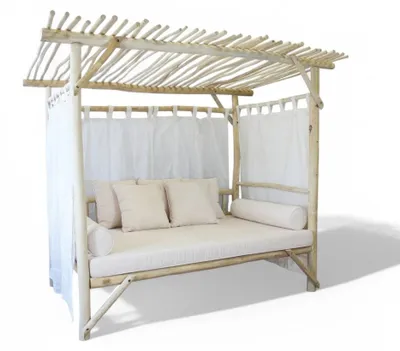 Immagine prodotto di Gazebo letto in legno teak con cuscini bianchi 250x180xH204 cm