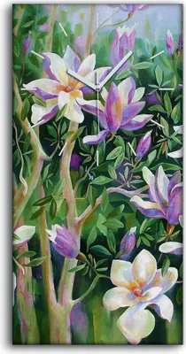 Produktbild von Dekor Leinwand Uhr Wandbilder Geräuschlos 30x60 Blühende Magnolienäste - weiße Hände