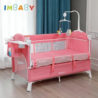 Obrázok produktu pre Prenosná detská postieľka s prebaľovacím pultom a boxom – multifunkčná – ružová – 126 x 70 x 76 cm