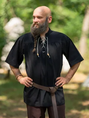 Produktbild von Klassiches Mittelalter Hemd kurzarm, Schwarz "Rainald" M