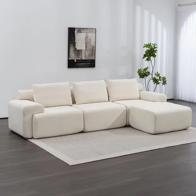 Produktbild von Clinvia L-förmige Ecksofas fürs Wohnzimmer mit Memory-Schaum – kein Aufbau nötig, umwandelbares Schlafsofa, Kompressionssofa aus Cordstoff, modulares Sofa für Wohnungen, Schlafzimmer und Heimk