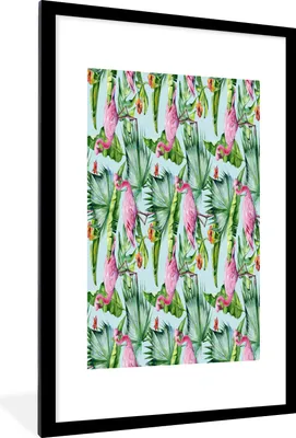 Produktbild von MuchoWow® MuchoWow® Gerahmtes Poster Blumen - Hibiskus - Flamingo - Rosa 60x90 cm - Poster mit zchwarzem Bilderrahmen - Dekoration - Wandposter Wohnzimmer - Hochwertig