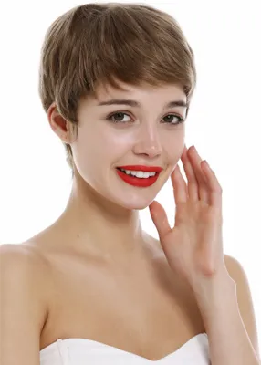 Produktbild von WIG ME UP Perücke Echthaar Damen Herren kurz Bowl Cut wellig Hellbraun DW3107 HH-18