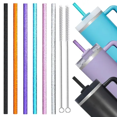 Immagine prodotto di Set di 6 cannucce riutilizzabili per bicchieri Stanley da 40 once (circa 1,2 litri), lunghezza 31 cm, con 2 spazzole per la pulizia
