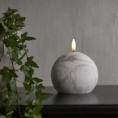 Zdjęcie produktu dla Świeca Led woskowa okrągła FLAMME MARBLE marmurowa 12cm
