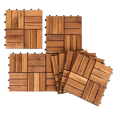 Zdjęcie produktu dla Bettizia 1 m² Płytki drewniane Płytki tarasowe Płytki drewniane Mozaika 30 x 30 cm Płytki balkonowe odporne na warunki atmosferyczne z drewna akacjowego z systemem zatrzaskowym do tarasu i balkonu 11x