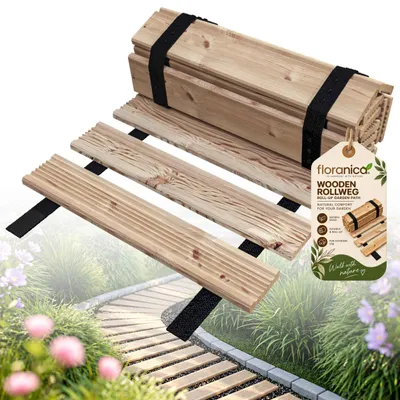 Obrázok produktu pre Floranica drevený záhradný chodník 30 × 1 m, neošetrené drevo, prírodný rolovací chodník so štruktúrovaným povrchom
