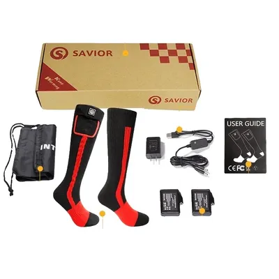 Immagine prodotto di Calze da sci riscaldate, batteria ricaricabile, riscaldamento elettrico, S, Rosso Nero SS04R