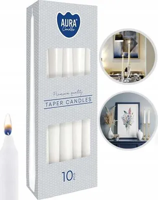 Immagine prodotto di AURA candele da tavolo taper bianche 7h 10 pz. s30-090