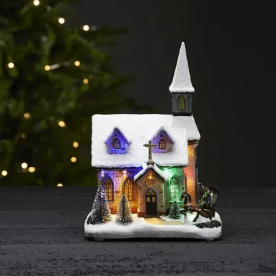 Produktbild von LED-Kirche 'Chapel' - 11 RGB LED - H: 27cm - Batteriebetrieb - Timer - bunt