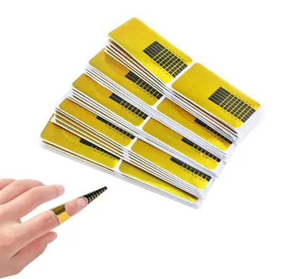 Produktbild von Nagelschablonen (200 Stück), selbstklebende Modellierschablonen für Gelnägel und Nagelverlängerungen, goldene Schablonen
