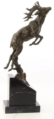 Produktbild von Casa Padrino Luxus Bronzefigur springender Hirsch Bronze / Schwarz 20,4 x 9,9 x H. 49,5 cm - Elegante Dekofigur mit Marmorsockel